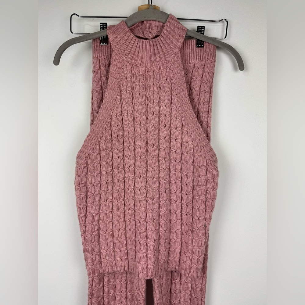 Black Label By C’EST Toi Pink Cable Knit Legging and Halter Top Set, Size Small - Picture 4 of 16